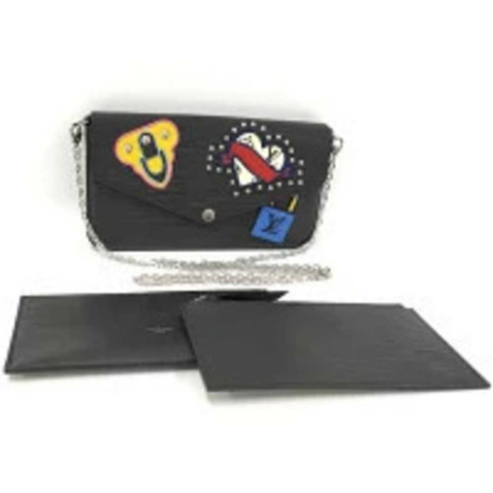 LOUIS VUITTON Pochette Felicie Chain Wallet Bi fold Long Epi Leather Noir Black